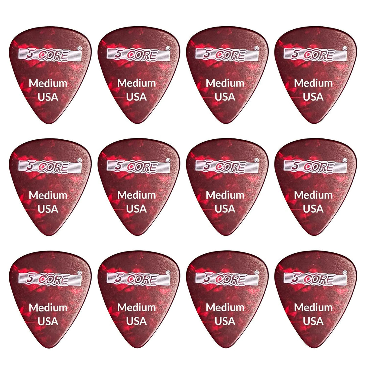 5Core Guitar Picks 0.71mm Celluloid Medium Gauge Pick - Acoustic Electric Bass Guitars RED