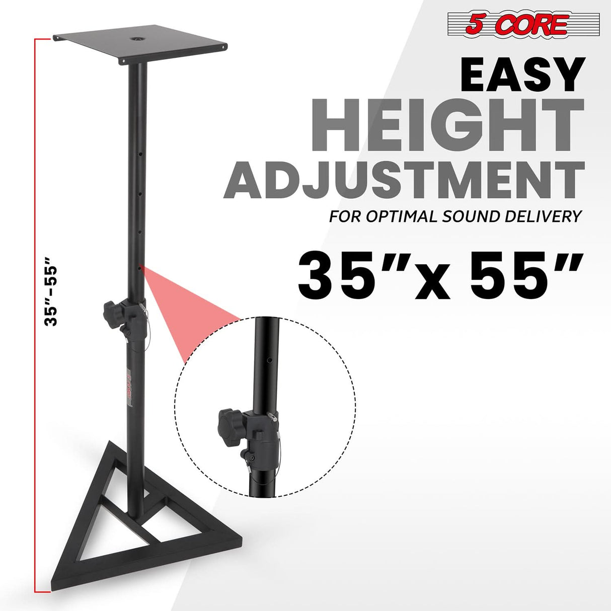 5 Core Speaker Stand Triangle Base Tall Adjustable 35mm DJ Studio Monitor Stands Pole Mount