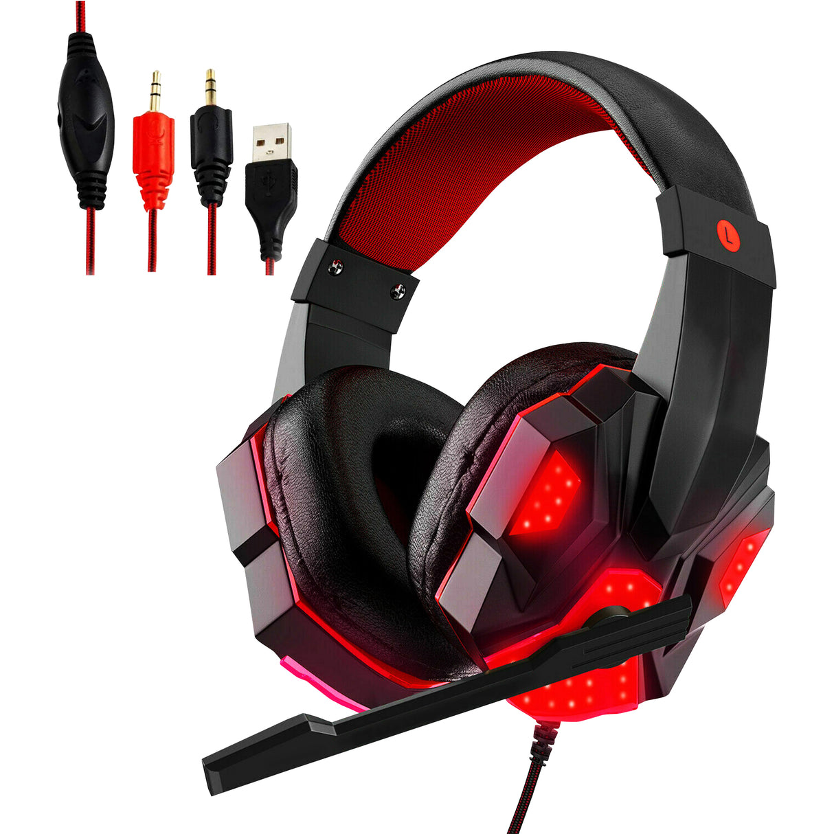 5 CORE Gaming Headset for PS4 PC One PS5 Console Controller, Noise Cancelling Microphone Over Ear Stereo Headphones with Mic, LED Light, Bass Surround, Earmuffs for Laptop Mac NES Games HDP GM1 R