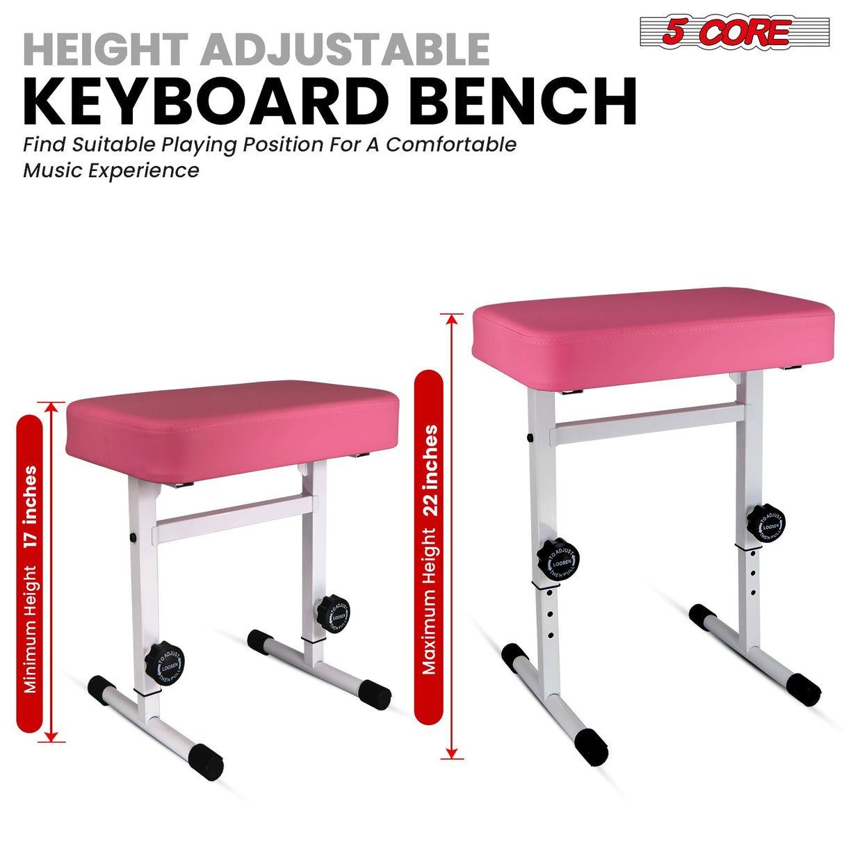 Adjustable keyboard bench with customizable height settings for optimal playing posture and comfort