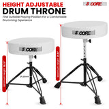 Sturdy height adjustable throne chair designed for drummers, with a reinforced structure and anti-slip rubber caps.