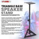 5 Core Speaker Stand Triangle Base Tall Adjustable 35mm DJ Studio Monitor Stands Pole Mount