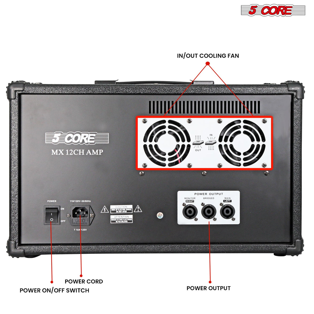 5Core Audio Mixer 4800W Powered 12 Channel 240V Mixer System USB MP3 Bluetooth SD readers Digital LCD Display