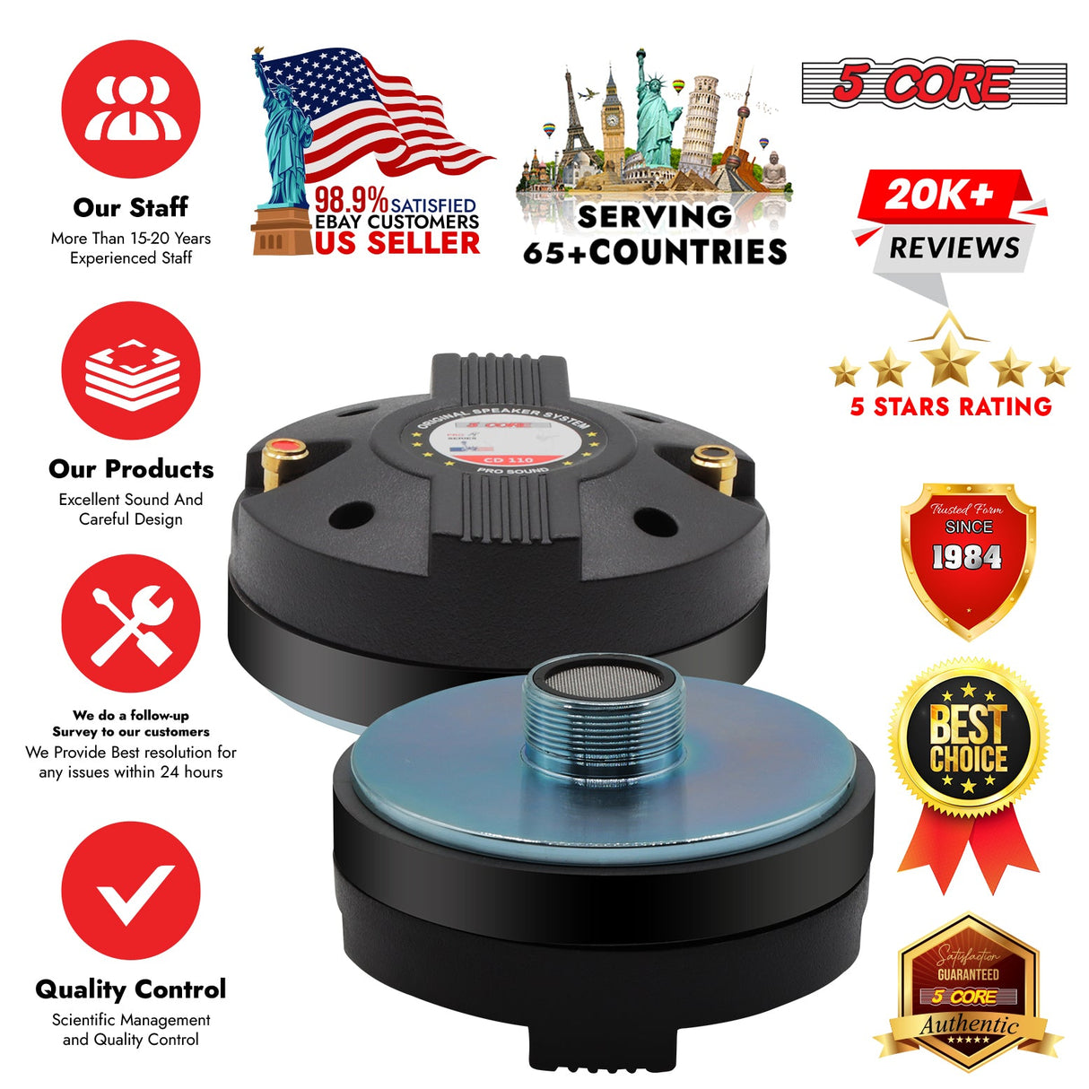 5 Core Compression Driver 3.5 Inch Tweeter Horn Throat 220W Peak Loud 8 Ohm Titanium Diaphragm