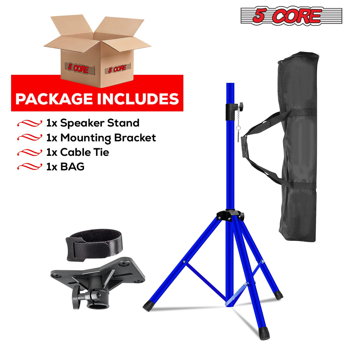 5Core Speaker Stand Tripod Tall Adjustable 72 Inch DJ Pole Mount Studio Monitor Stands BLUE