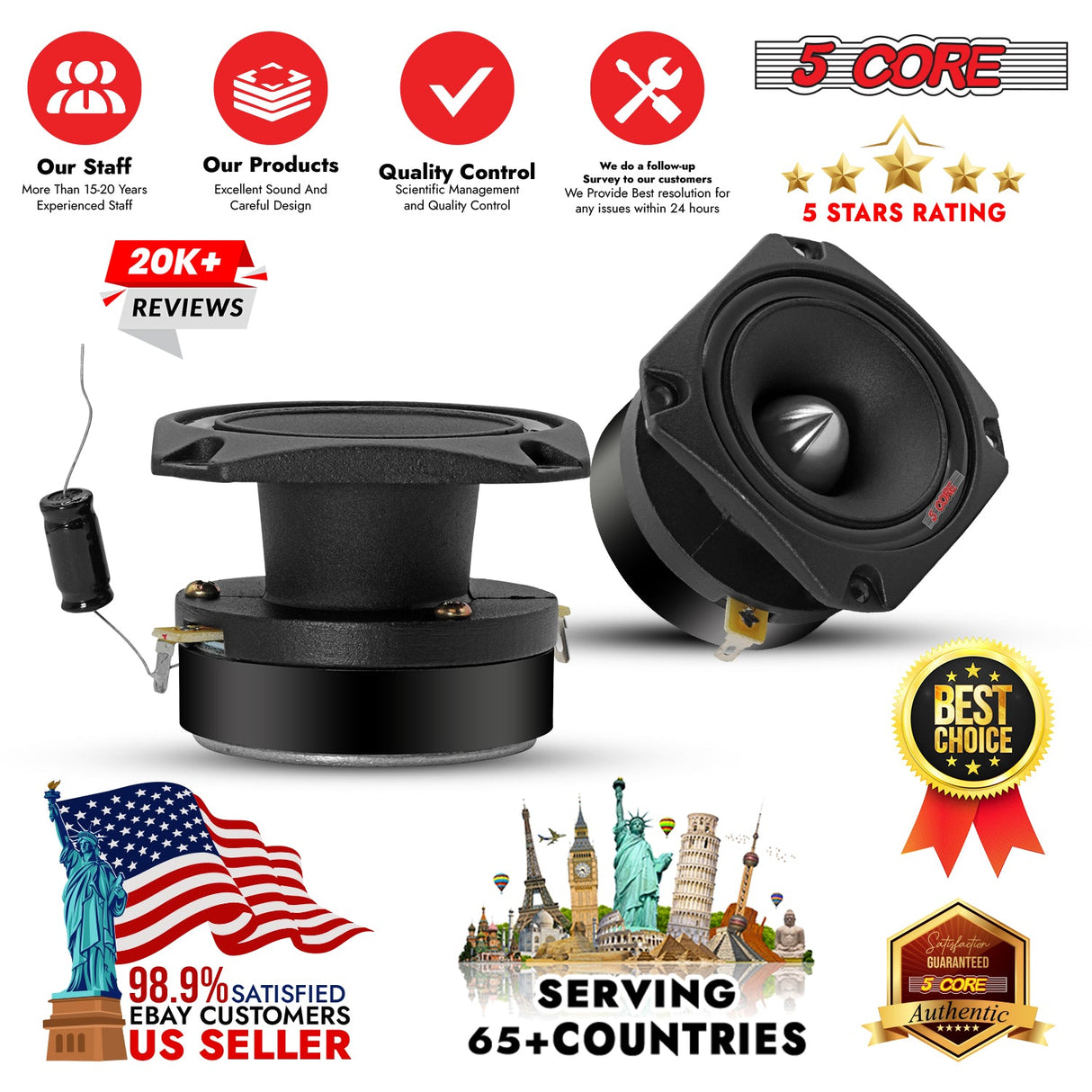 5Core Tweeters Speakers Car Audio Pair 600W Peak 3.5 Inch Super Tweeter Bullet