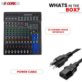 5Core Audio DJ Mixer 12 Channel Sound Board Console w 99 DSP Effect 48V Phantom Power