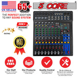 5Core Audio DJ Mixer 12 Channel Sound Board Console w 99 DSP Effect 48V Phantom Power