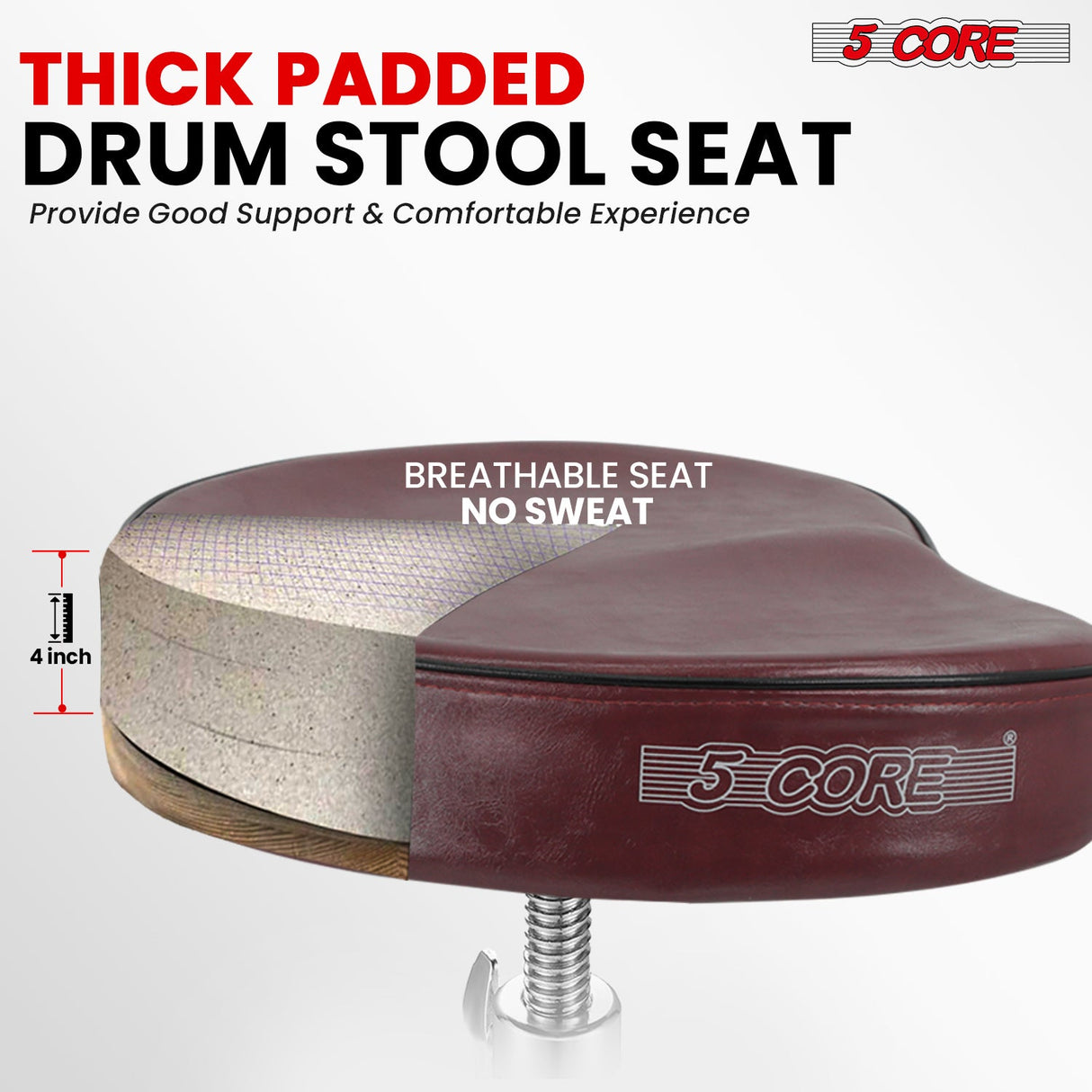 5Core Drum Throne Padded Guitar Stool Saddle Drummer Seat for Adults & Kids