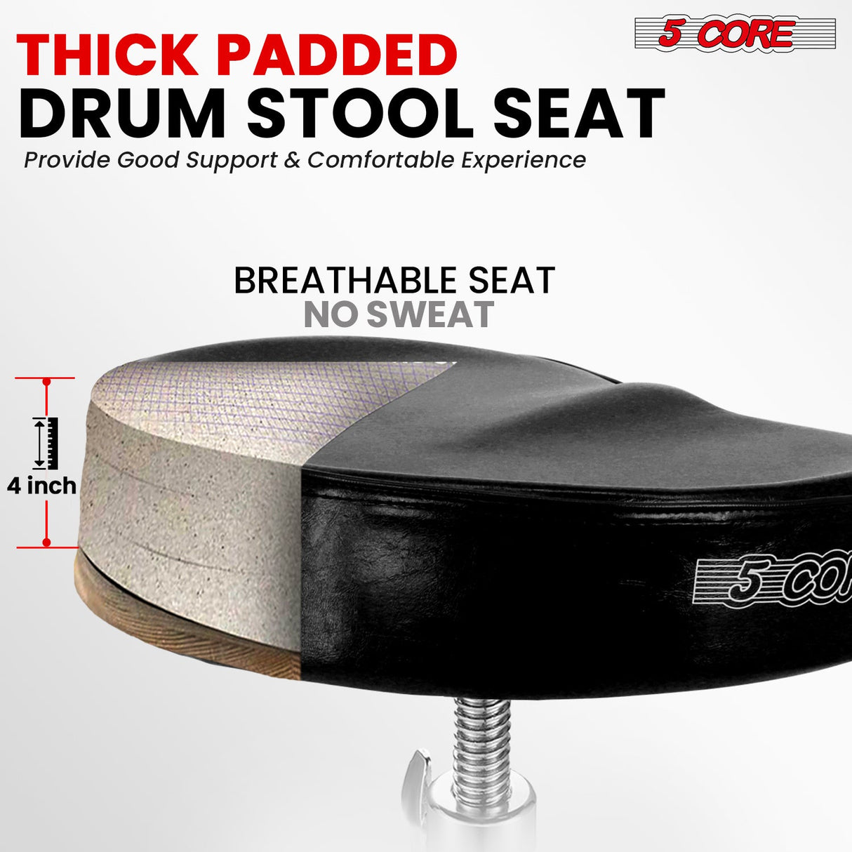 5Core Drum Throne Padded Guitar Stool Saddle Drummer Seat for Adults & Kids BLACK