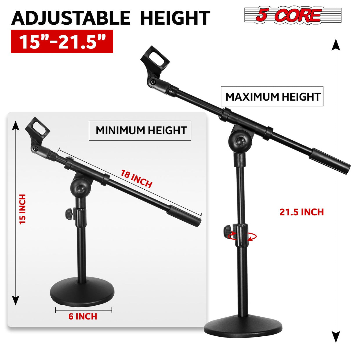 5Core Round Base Desktop Mic Stand Universal Desk Microphone Holder Table Top Stands BLACK