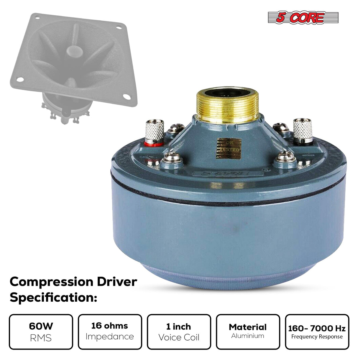 5 Core Compression Driver 600W Peak Aluminium Tweeter Diaphragm 16 Ohm Throat Twist Horn Speaker