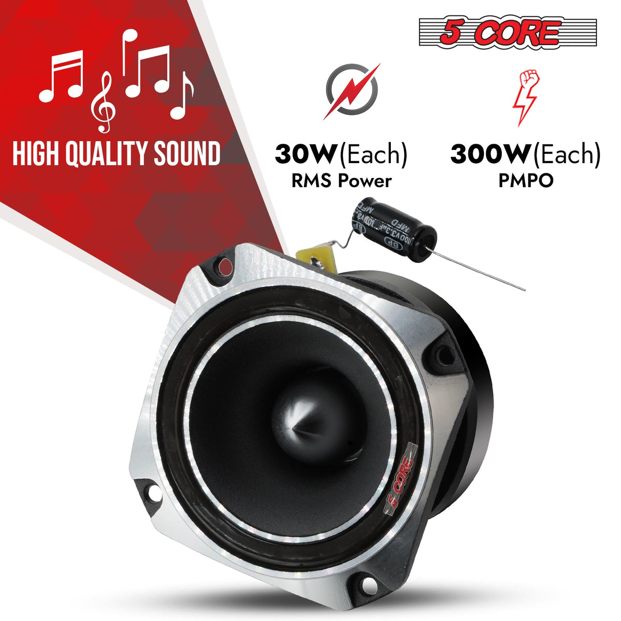 5Core Tweeters Speakers Car Audio Pair 600W Peak 3.5 Inch Super Tweeter Bullet