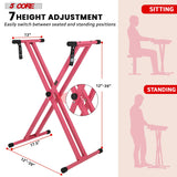 5Core Keyboard Stand Double X Style Adjustable Piano Riser + Keyboard Piano Bench PINK