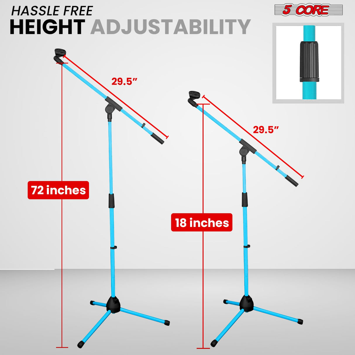 5Core Tripod Mic Stand Heavy Duty Adjustable Holder Floor Microphone Boom Arm SKY BLUE