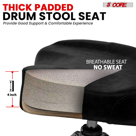 5Core Drum Throne Padded Guitar Stool Backrest Drummer Seat for Adults And Kids BLACK