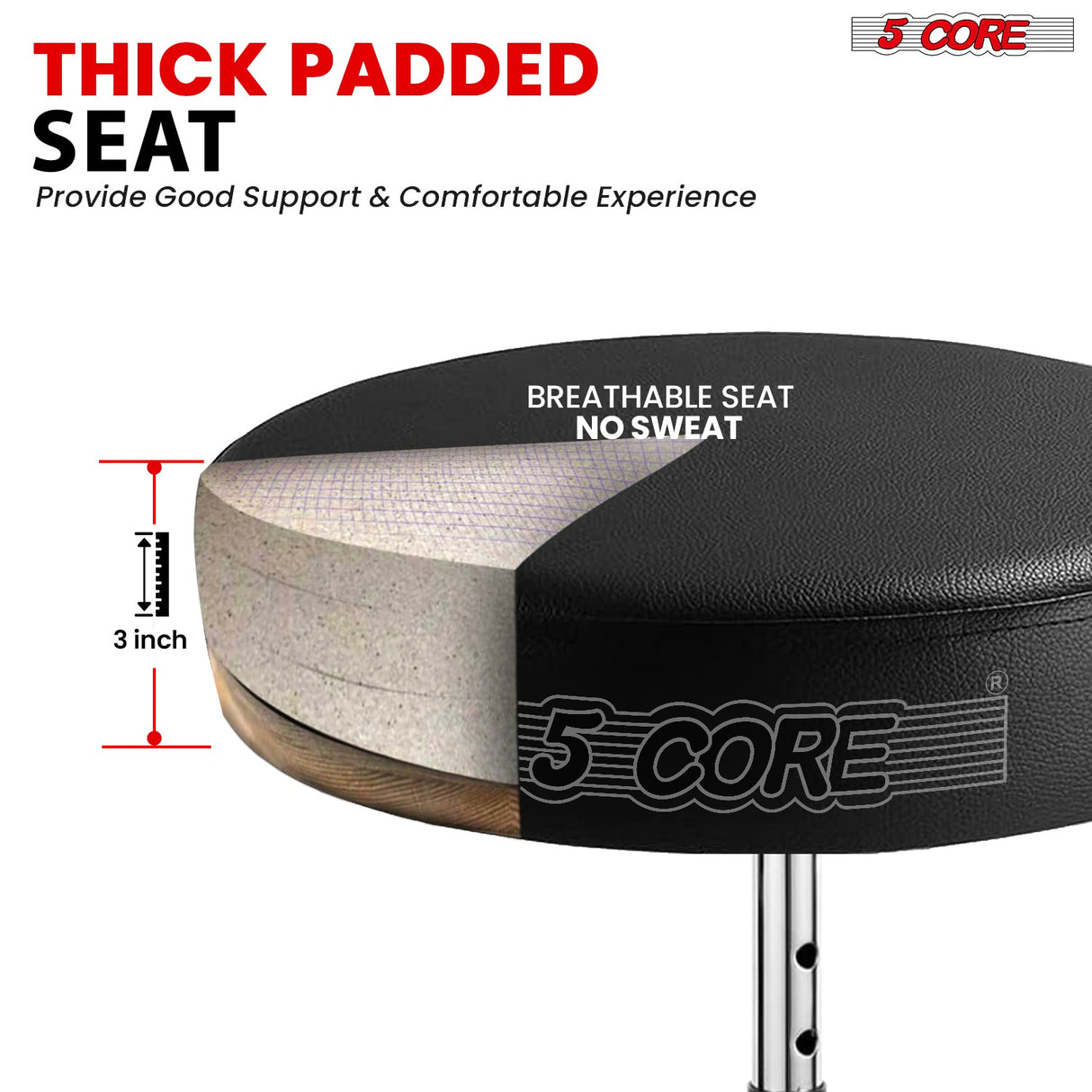 5Core Drum Throne Padded Adjustable Guitar Stool Drummer Seat for Adults & Kids BLACK