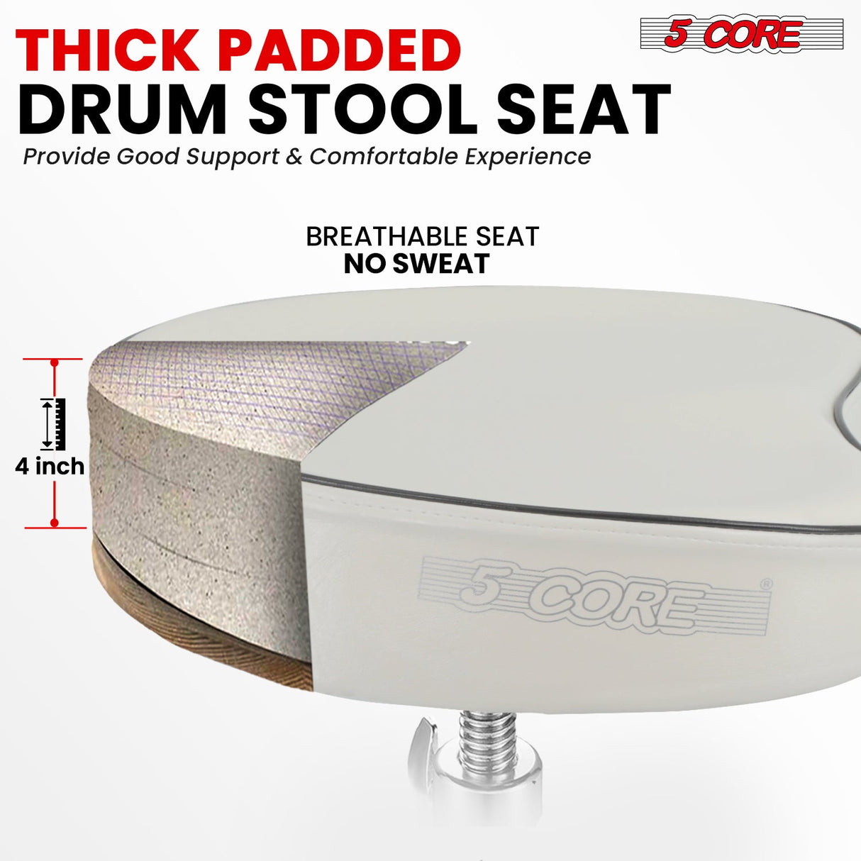 5Core Drum Throne Padded Guitar Stool Saddle Drummer Seat for Adults & Kids