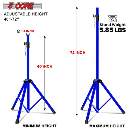 5Core Speaker Stand Tripod Tall Adjustable 72 Inch DJ Pole Mount Studio Monitor Stands BLUE