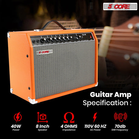 5 Core Guitar Amp 40W Electric Bass Acoustic Portable Amplifier Practice Amplificador