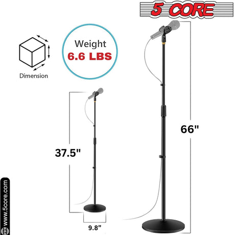 5 Core Mic Stand Round Base  Height Adjustable Universal Microphone Mount Stands