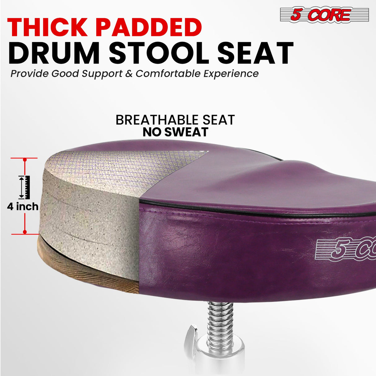 5Core Drum Throne Padded Guitar Stool Saddle Drummer Seat for Adults & Kids