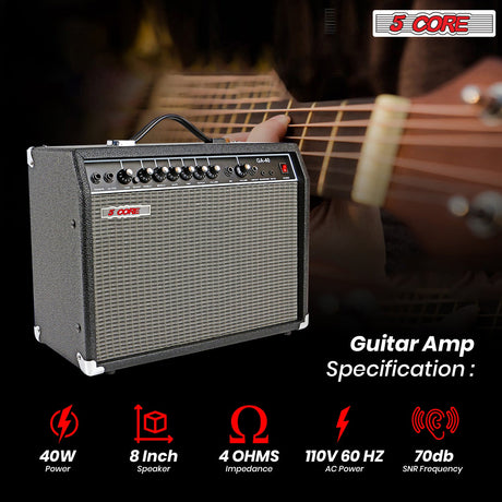 5 Core Guitar Amp For Electric Bass Acoustic Portable Amplifier Practice Amplificador 40W BLACK