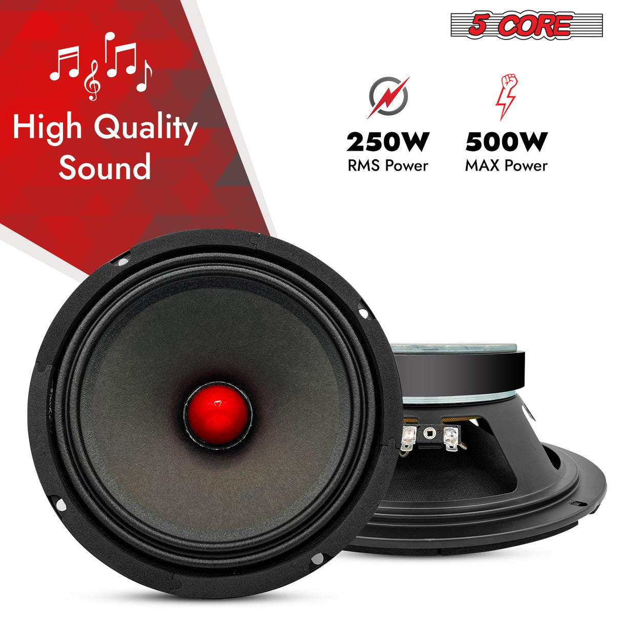 5Core 8 Inch Midrange Door Speaker 580W PMPO Subwoofer w Aluminum Bullet 8O Sub Woofer