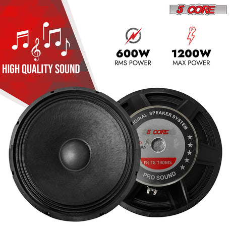 5Core 18 Inch Subwoofer Speaker 1000W Max 8Ohm Full Range Replacement DJ Sub Woofer