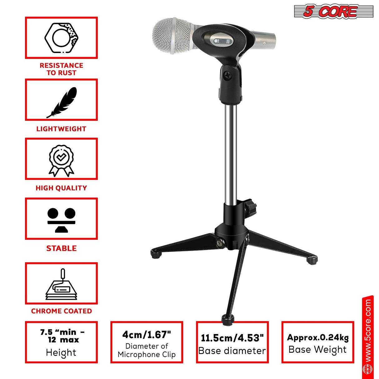 5Core Desktop Mic Stand Tripod Universal Desk Microphone Holder Table Top Stands