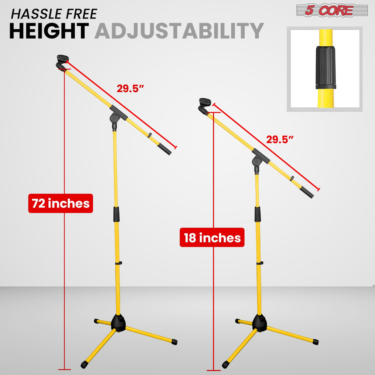 5Core Tripod Mic Stand Heavy Duty Adjustable Holder Floor Microphone Boom Arm YELLOW