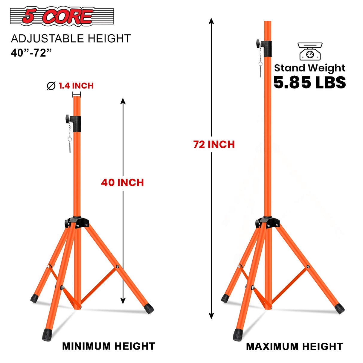 5Core Speaker Stand Tripod Tall Adjustable 72 Inch DJ Pole Mount Studio Monitor Stands ORANGE