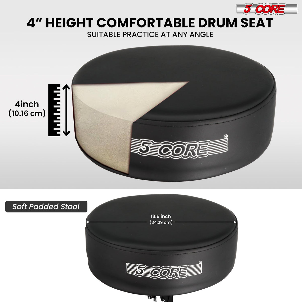 5Core Drum Throne Padded Adjustable Guitar Stool Drummer Seat for Adults & Kids BLACK - DS CH BLK PR HD