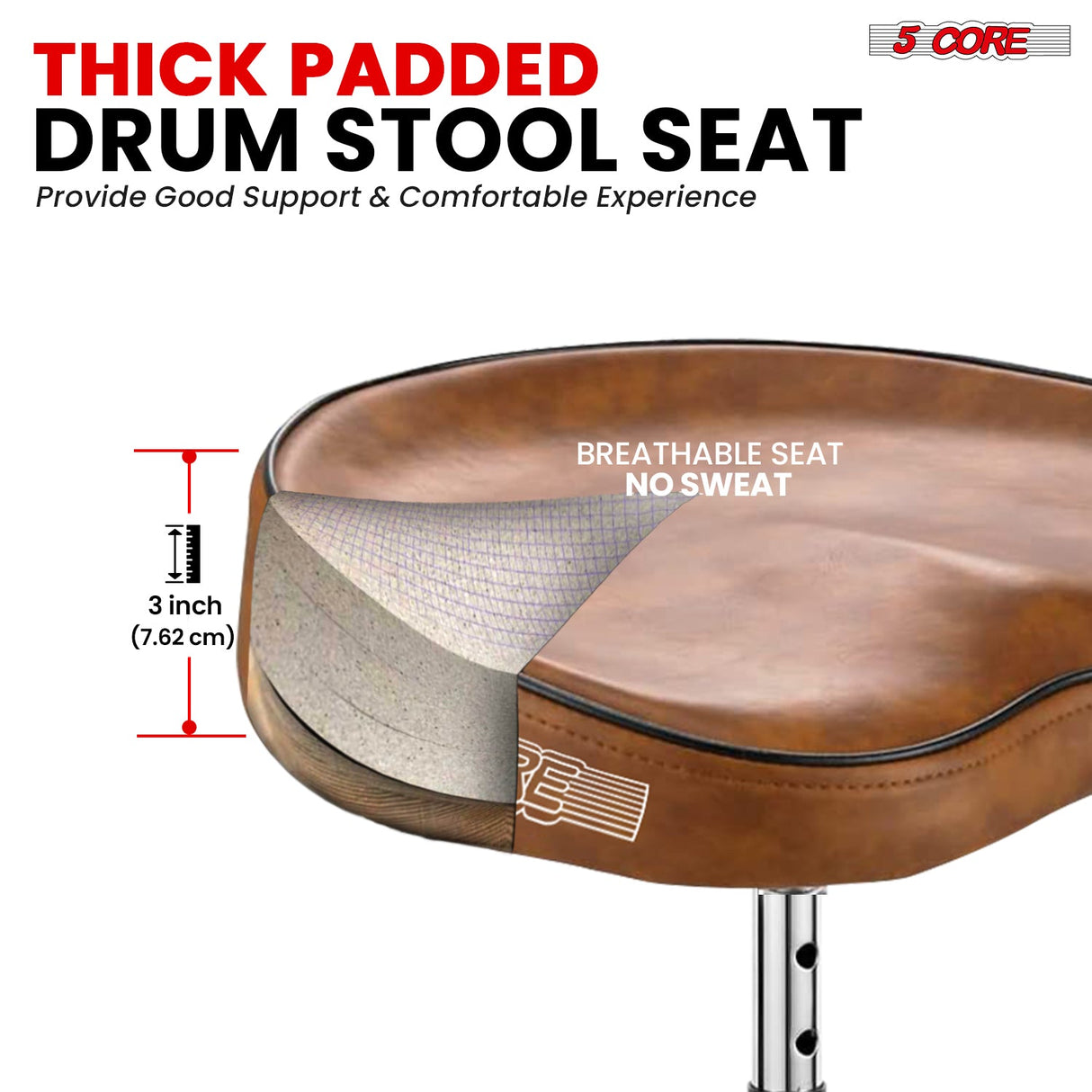 5Core Drum Throne Padded Guitar Stool Adjustable Drummer Seat for Adults And Kids