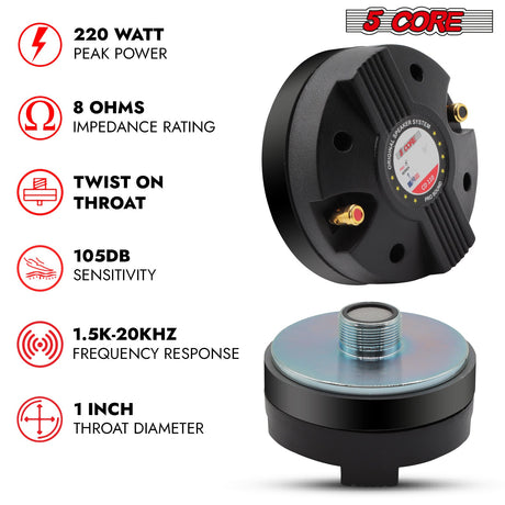 5 Core Compression Driver 3.5 Inch Tweeter Horn Throat 220W Peak Loud 8 Ohm Titanium Diaphragm