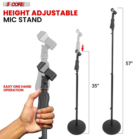 5Core Universal Microphone Stand Height Adjustable 35 to 57" Round Base Floor Mic Holder Metal Build