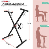 5Core Keyboard Stand Single X Style Adjustable Piano Riser + Keyboard Piano Bench