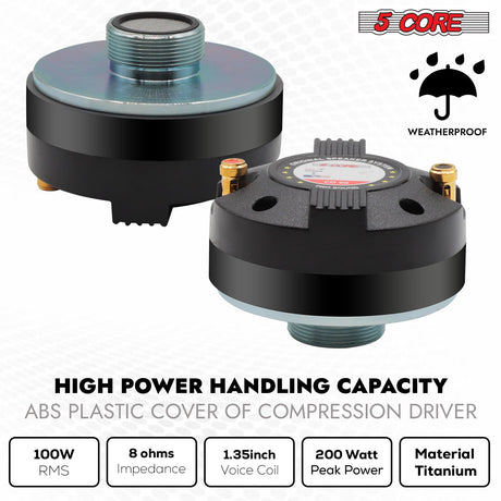 5 Core Compression Driver Titanium Voice Coil 200W Max Audio Horn Speaker Tweeter System Extremely Loud