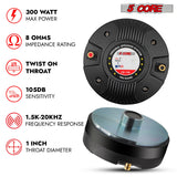 5 Core Compression Driver 300W RMS 8 Ohm Titanium Horn Throat Tweeter Speaker 18 TPI Threading