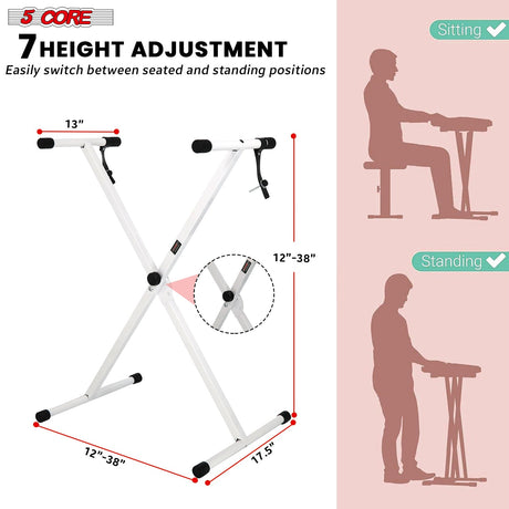 5Core Keyboard Stand Single X Style Adjustable Piano Riser + Keyboard Piano Bench