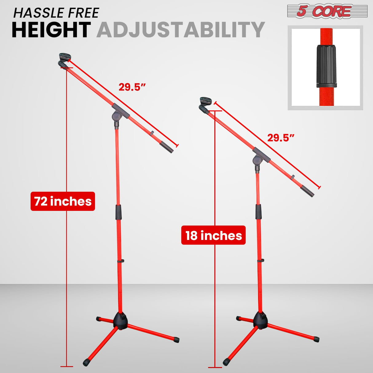 5Core Tripod Mic Stand Heavy Duty Adjustable Holder Floor Microphone Boom Arm RED