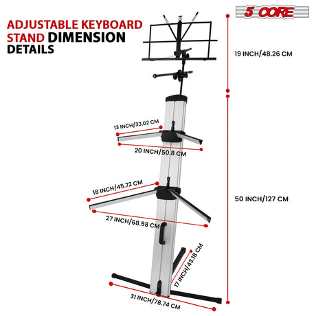 5Core Keyboard Stand 2 Tier Classic Adjustable Electric Piano Sturdy Holder SILVER