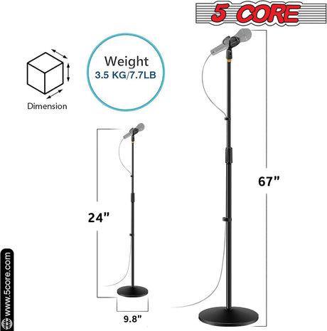 5 Core Mic Stand Round Base  Height Adjustable Universal Microphone Mount Stands