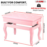 5 Core Piano Bench Wooden Height Adjustable Stool Heavy Duty Keyboard Seat with Storage PINK