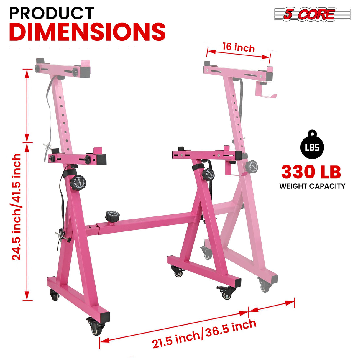 5Core Keyboard Stand Z Style Sturdy Adjustable Electric Piano Riser Holder With Wheels PINK