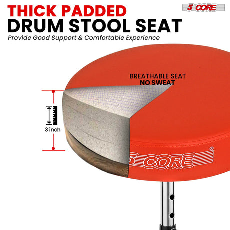 5Core Drum Throne Padded Adjustable Guitar Stool Drummer Seat for Adults & Kids ORANGE