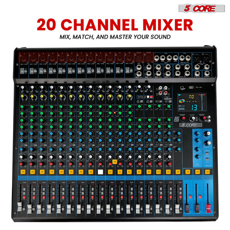 5Core Audio DJ Mixer 20 Channel Sound Board Console w 24 SPX Effect 48V Phantom Power