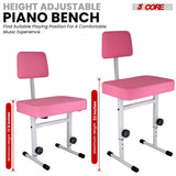 5 CORE Piano Bench Height Adjustable Keyboard Stool Stool Heavy Duty Thick Padded Cushioned Seat with Backrest Pink