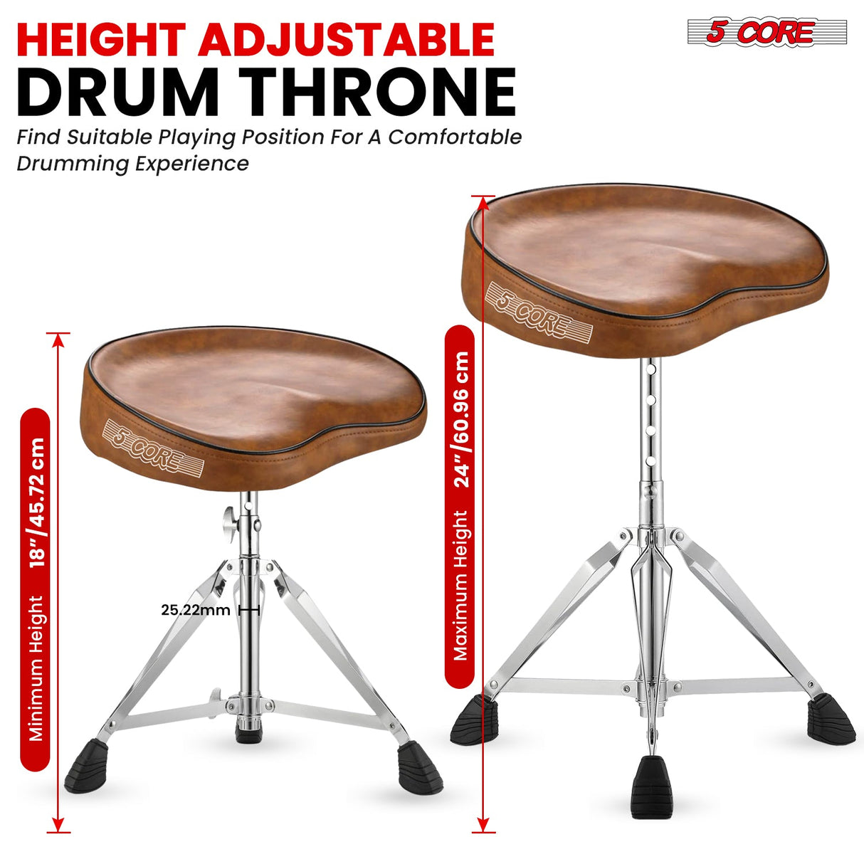 5Core Drum Throne Padded Guitar Stool Adjustable Drummer Seat for Adults And Kids