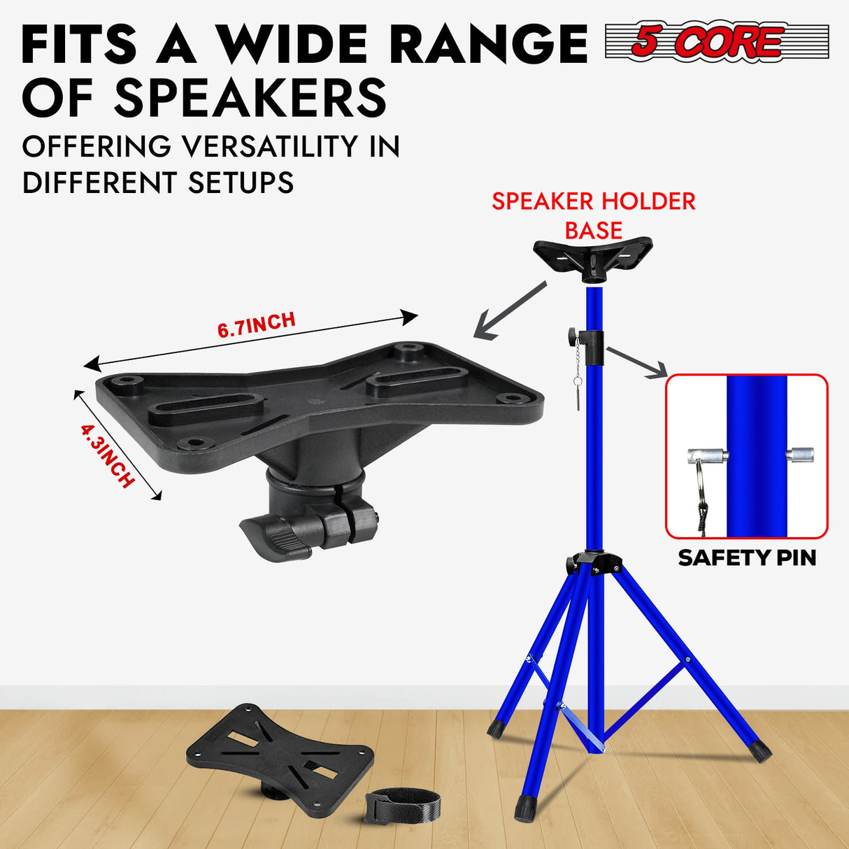 5Core Speaker Stand Tripod Tall Adjustable 72 Inch DJ Pole Mount Studio Monitor Stands BLUE